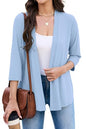 Yekaty 3/4 Sleeve Cardigan for Women Lightweight Thin Open Front Summer Soft Drape Cardigans - color: Light Blue, size: Large