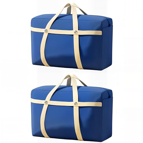 2 Pack Large Moving Bags 230L - Heavy Duty Non-Woven Fabric Storage Bags for Moving House, Dorm, Travel | Reusable Luggage Organizer with Reinforced Handles - color: Blue