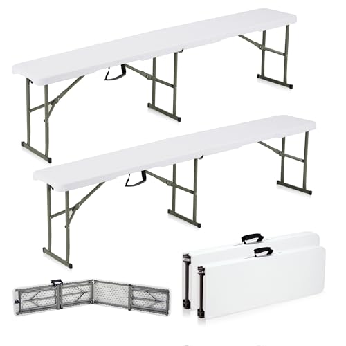 6ft Plastic Folding Bench with Carrying Handle & Lock, Portable Outdoor Bench in Garden Picnic Camping Dining Party Seat, Waterproof Bench for Soccer Activities, Firm and Durable (2Pack C) - size: 2Pack C