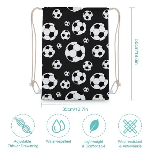 Soccer Balls Football Portable Canvas Drawstring Backpack with Drawstring Pockets 35x50cm - color: Soccer Balls Football, size: 35x50cm