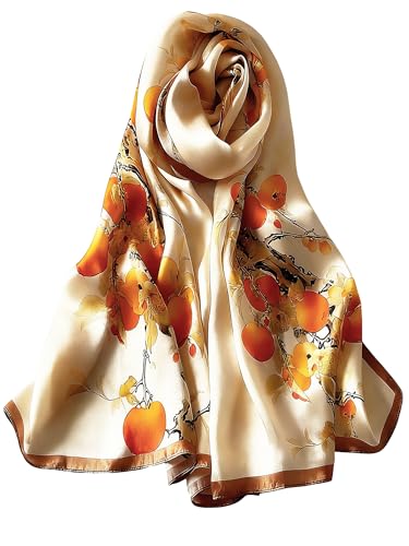 100% Mulberry Silk Oversized Women’s Sun-Shielding Shawl Formal Evening Neckwear Featherlight Airy - color: N5-amber Blossom Scarf（69" X 21"inch）