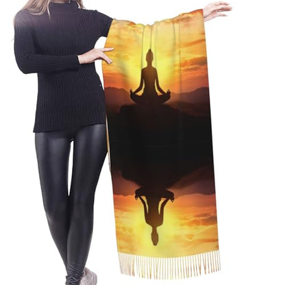Yoga Meditation Scarf for Women Winter Warm Scarves, Cashmere Feel Tassel Fashion Scarfs, Pashmina Shawl and Wraps