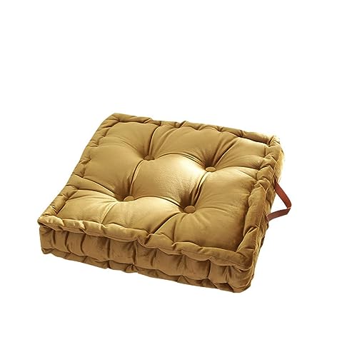 Square Floor Cushion, 16.5" Soft Velvet Floor Seating Pillow Cushion with Handle Thicken Decorative Floor Cushion for Yoga Living Room Balcony Outdoor Bedroom Tatami, Ginger Yellow - color: Ginger Yellow/16.5"