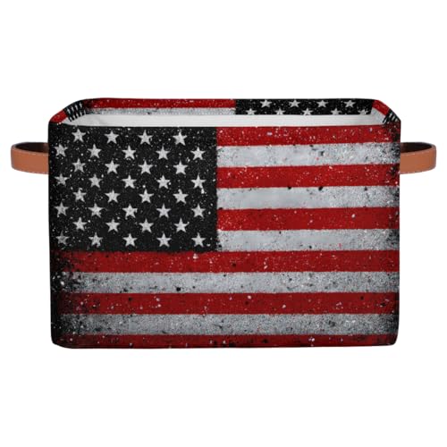 Pardick Storage Baskets Bin, Vintage American Flag Collapsible Canvas Fabric Storage Bin Decorative Baskets Toy Organizer Rectangle Storage Boxes with handles for Home Shelves Nursery,1Pack,C-03 - color: A-02