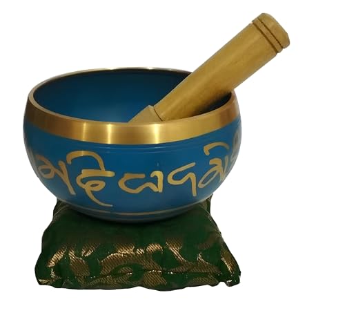 INDACORIFY Singing Bowl Reiki Buddhist Prayer Instrument with Wooden Stick Healing Dhyana Musical Instrument for For Yoga Meditation Bowl With Mallet Spiritual (Blue) - color: Blue