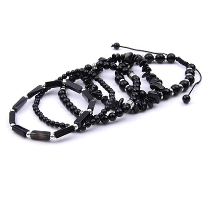 5Pcs Healing Crystal Bracelet for Women Men, Handmade Adjustable Gemstone Bracelets Beaded Reiki Energ Bracelet Set Jewelry Gifts for Women Men - color: Black Onyx