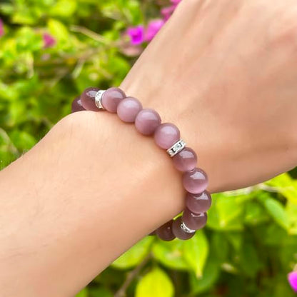 Healing Bracelet For Women Anxiety Crystal Bracelet Chakra Beaded Bracelets Rose Quartz Crystals And Healing Stones Yoga Bead Bracelet Calming Stretch Bracelet Stress Relief Gifts For Women - color: Light Purple-Cat Eye