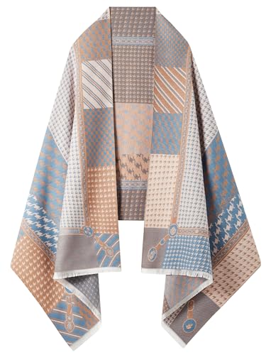 Women's Reversible Pashmina Shawl Wrap for Women Big Scarf Holiday Gifts - color: Brown-blue-grey