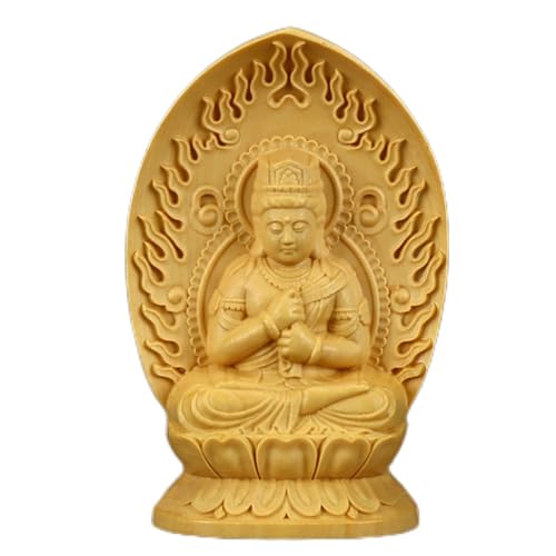 Ulalaza Boxwood Buddha Statue Solid Wood Carvings Carved Locker Box Sculpture Decoration - color: S6-yellow