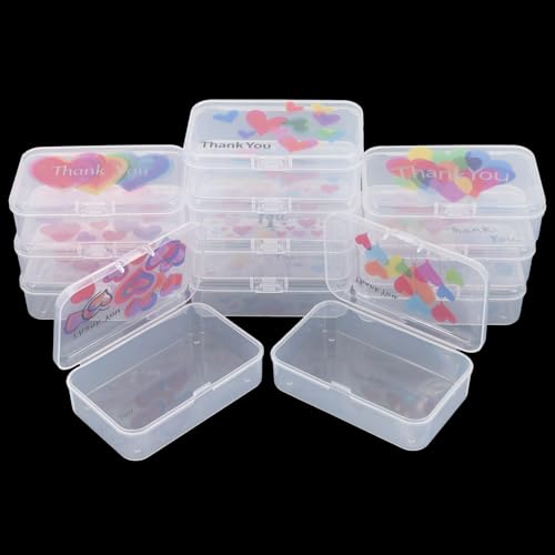 Goodma 12 Pieces Thank You Image Pattern Rectangular Plastic Boxes Empty Storage Organizer Containers with Hinged Lids for Small Items and Other Craft Projects, 3.3 x 2.2 x 1 inch (Transparent) - color: Transparent