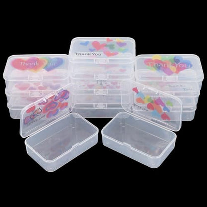 Goodma 12 Pieces Thank You Image Pattern Rectangular Plastic Boxes Empty Storage Organizer Containers with Hinged Lids for Small Items and Other Craft Projects, 3.3 x 2.2 x 1 inch (Transparent) - color: Transparent