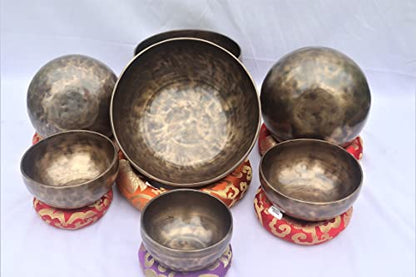 Singing Bowl set of 7-Antique Hand hammered Seven chakra Singing Bowls for chakra healing, meditation, sound balancing-Crafted in Nepal.