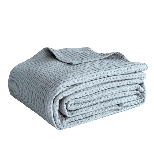 100% Cotton Waffle Weave Throw Blanket, Soft Lightweight Breathable Cozy Blankets for Bed Couch Home Décor All-Season Use (Dusty Blue, 40"x50") - color: Dusty Blue, size: 40"x50"