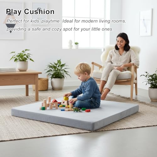Velvet Zabuton Meditation Mat - Large Floor Pillow for Adults & Yoga Meditation Cushion - High Density Foam Floor Seating with Washable Cover, 31x31 Inch (Gray)
