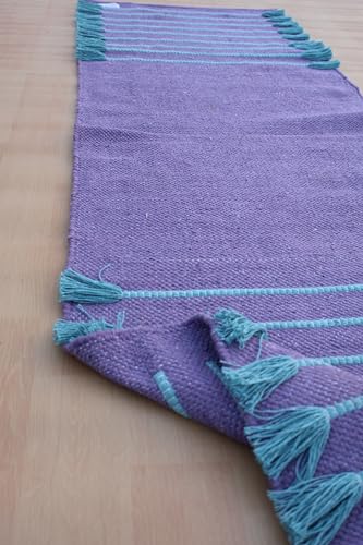 Jaipur Art & Rugs Cotton Yoga Rug - Eco-Friendly Hand-Woven Thick Mat (24”x72”x5mm) for Everyday Fitness at Home - Comfortable & Extra-Long - color: Purple-Blue