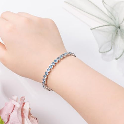 Birthstone Bracelets for Women, Sterling Silver 7 Inch Infinity Tennis Bracelet, Wedding Anniversary Birthday Jewelry Gifts for Women Wife Girlfriend Mom Her - color: 12-Dec-Swiss Blue Topaz