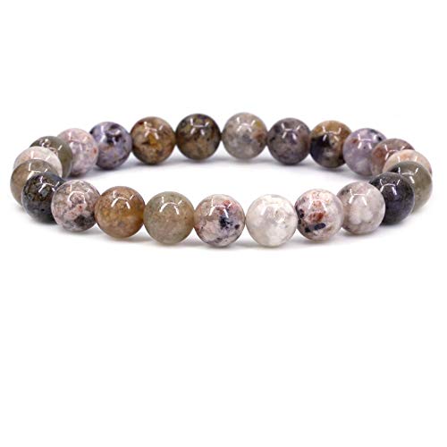 Keleny Gem Semi Precious Gemstones 8mm Natural Quartzite Stone Round Beads Crystal Stretch Bracelet 7 Inch Unisex - color: Pink Moss Agate