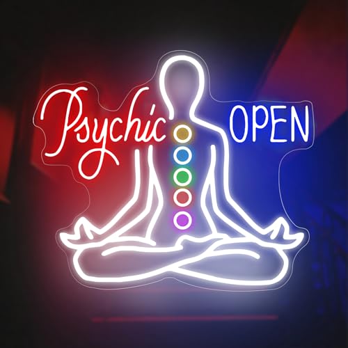 Psychic Open Neon Sign Charka Neon Light, Yoga Led Sign, Exercise Room Wall Decor, Buddha Lotus, Pilates Studio Art Meditation Room Wall Art Yoga Lover Gift, Psychic Chakras Healing Exercise, 20"*x17.3" - color: Psychic Open