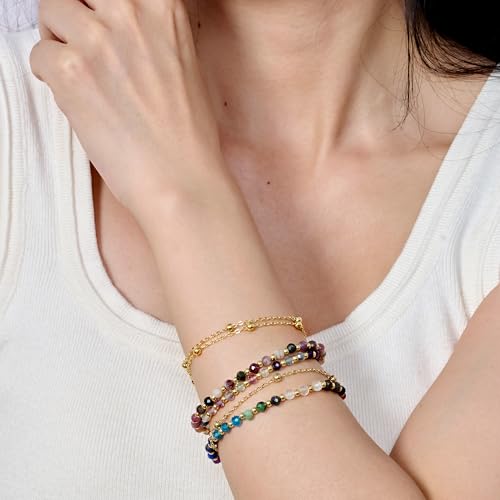 Farfume Crystal Bracelet Beaded Bracelets 4mm Natural Stone Beads Gemstone Handmade Jewelry Gift for Women - color: Rainbow Fluorite-mental clarity
