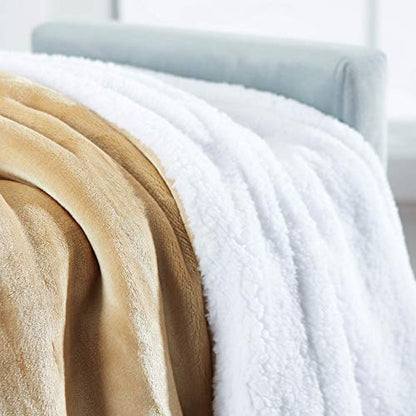 Sherpa Throw Blanket Super Soft Reversible Ultra Luxurious Plush Blanket, 50 x 60 inches, Camel/White - color: Camel / White, size: Throw (50" x 60")