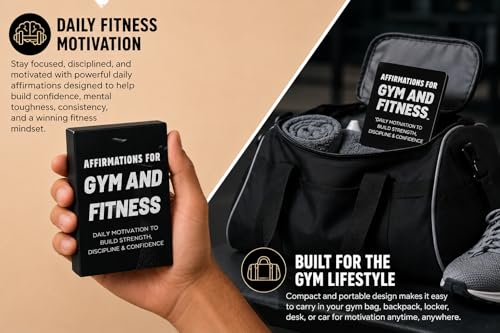 Gym & Fitness Affirmation Cards For Men Women Teens, 50 Daily Affirmations Deck for Motivational Workout Inspiration for Athletes Weightlifting