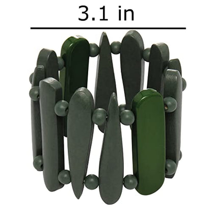 Coiris Wooden Bracelet Shaped Teardrop Bangle Strand Bracelet for Women Men(BR-1213-Olive)