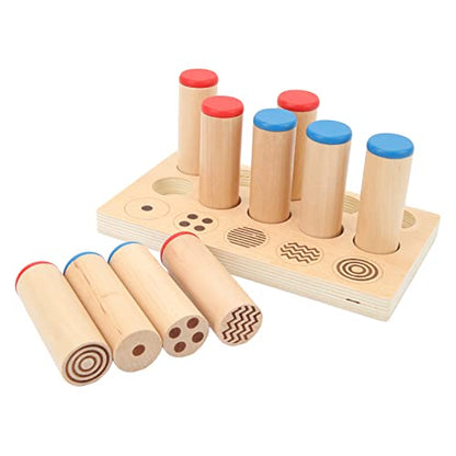 Wooden Sound Cylinders Toy, Different Strength Concave Convex Texture Sound Cylinders Sound Boxes Toy Smoothing Polishing for Daily Play for Children