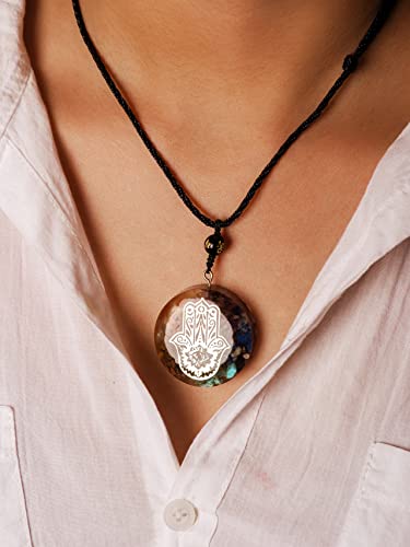 MINACHI Orgone Necklace, 7 Chakra Stone Orgonite Pendant for Spiritual Healing and Positive Energy Meditation - color: Hamsa