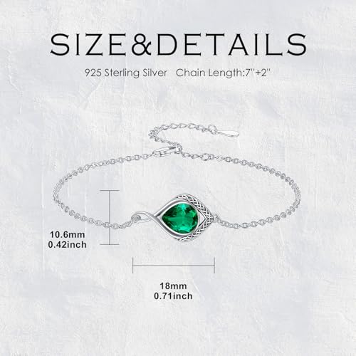 PELOVNY Celtic Knot Bracelet for Women 925 Sterling Silver Infinity Gemstone/Birthstone Bracelets Birthday Christmas Jewelry Gifts for Mom Daughter Wife - color: 01-Celtic-May Birthstone