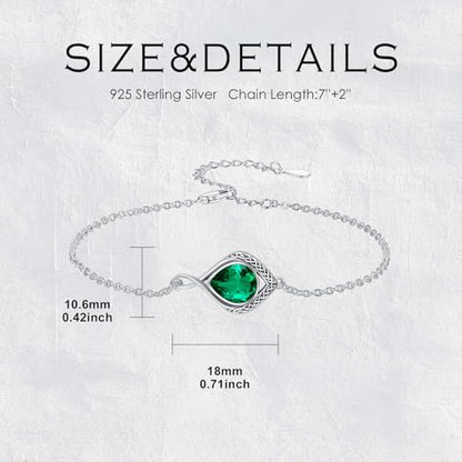 PELOVNY Celtic Knot Bracelet for Women 925 Sterling Silver Infinity Gemstone/Birthstone Bracelets Birthday Christmas Jewelry Gifts for Mom Daughter Wife - color: 01-Celtic-May Birthstone