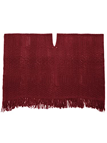 Soul Young Knitted Poncho Sweater for Women Ladies Pullover Wraps Cozy Topper shawl Cape - color: Burgundy
