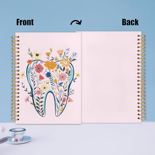 WUCHJ Dentist Gifts Notebook Journal, Dental Assistant Office Gifts for Women, Pink Floral Tooth Dental Spiral Notebook Journal for Note Taking, Dentist Office Supplies, 5.5x8.3 Inch - color: pink tooth flower