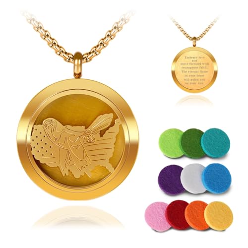 Aromatherapy Diffuser Necklace-Eagles Essential Oil Necklace,Aromatherapy Diffuser Pendant for Men and Women,Portable,Suitable for Yoga,Meditation,Travel,Stress Relief Gift(Gold 30mm) - color: Eagles Gold