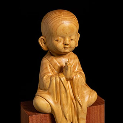 Meditation Monk Boxwood Solid Wood Feng Shui Desk Sculpture Home Decoration