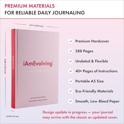 Daily Gratitude, Goal Setting & Habit Tracker Journal for Women & Men with 9-Point Emotional Wellness Scale — iAmEvolving™ 288-Page Hardcover Personal Growth Planner (Misty Rose Cover) - color: Misty Rose
