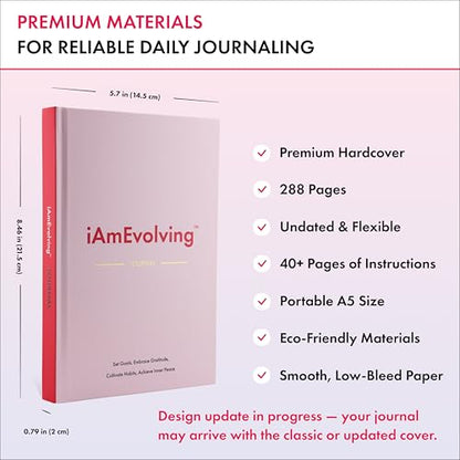 Daily Gratitude, Goal Setting & Habit Tracker Journal for Women & Men with 9-Point Emotional Wellness Scale — iAmEvolving™ 288-Page Hardcover Personal Growth Planner (Misty Rose Cover) - color: Misty Rose