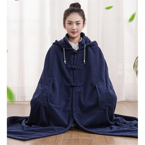 Unisex Meditation Buddhist Cloak Warm Plush Meditation Outerwear Meditation Prayer Outfit Coat Traditional Monk Robe - color: Dark Blue, size: Medium