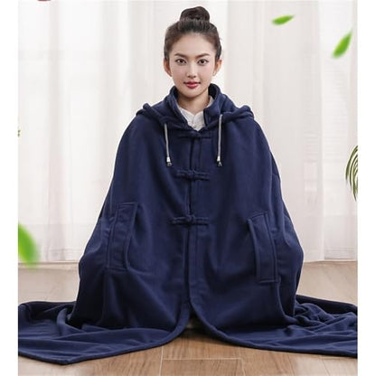 Unisex Meditation Buddhist Cloak Warm Plush Meditation Outerwear Meditation Prayer Outfit Coat Traditional Monk Robe - color: Dark Blue, size: Large