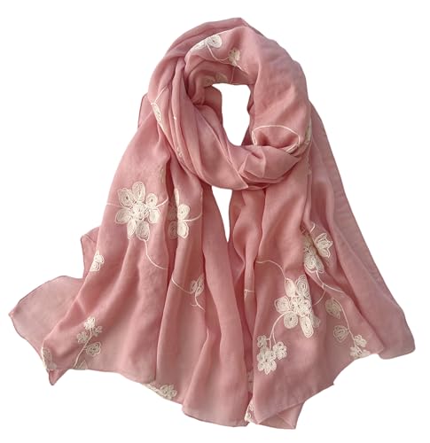 MINIDORA Soft Lightweight Scarves for Women Floral Embroidered Shawls for Holiday Summer Travel Wraps Extra Large - color: Style 4-pink