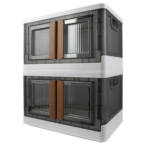Storage Bin, Plastic Cabinet, 8.4 Gallon (32L) Capacity (Each One), 2 Pack, Collapsible Box with Lids, Foldable Drawer, Transparent, Organizers for Home and Office - color: White,Gray, size: 8.4 Gal (32L) × 2