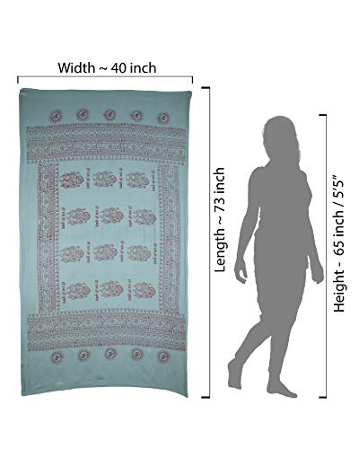 Yoga Scarf Meditation Shawl Large Wrap Hindu Prayer Stole OM Ganesha print - color: Turquoise