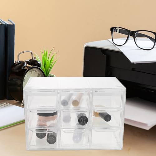 Holibanna 9-compartment Plastic Drawer Box, Desktop Dustproof Storage Organizer for Jewelry and Sundries, Stackable Makeup and Desk Drawer Case