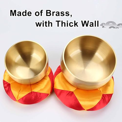 Golden Meditation, Tibetan Singing Bowl Set, with Mallet & Cushion Spiritual Decor, for Meditation & Chakra Healing, Pure Long Tone(3.7in/9.5cm) - size: 3.7in/9.5cm