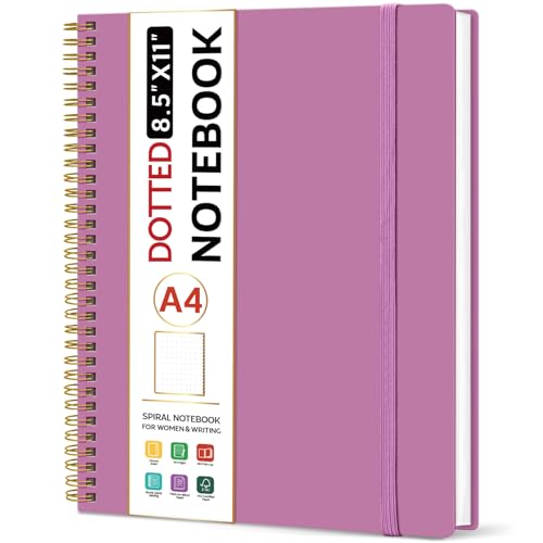 Taja Spiral Dotted Notebook, 8.5"x11" Notebooks for Work, Large A4 Journal for Women & Men, Dotted Journal, Journaling Notebook for Writing, Plastic Cover Spiral Journal,Purple - color: A-Purple, style: B - Dotted