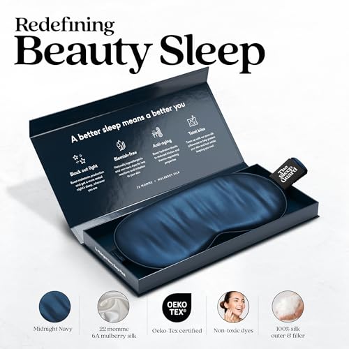 Pure Silk Sleep Mask [100% 6A Mulberry Silk, 22 Momme] Light Blocking Travel Essentials. Eye Masks for Sleeping. Black Oeko-Tex Blindfold. Eye Covers for Men & Women - color: Midnight Navy
