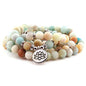 8mm 108 Mala Beads Wrap Bracelet Necklace for Yoga Charm Bracelet Natural Gemstone Jewelry for Women Men - color: Amazonite with lotus