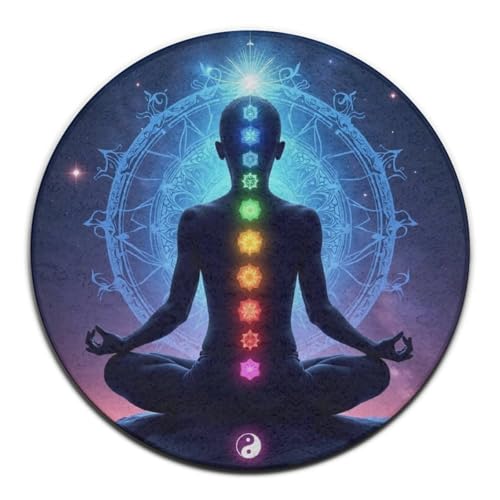Modern Round Area Rug, Non-Slip Machine Washable Kitchen Office Circle Rug, Room Sofa Yoga Soft Round Carpet Compatible with Nine Chakra Yoga Meditation Lotus Blue Mandala 24inch(60cm) - color: Color479, size: 24inch(60cm)