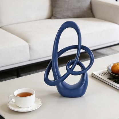 Blue Knot Decor Sculpture, 8.6" Modern Abstract Sculptures Home Decor, Resin Statue Tabletop Accent for Coffee Table, Console Table, Shelf, Mantel, Dining Table Centerpiece, Wedding