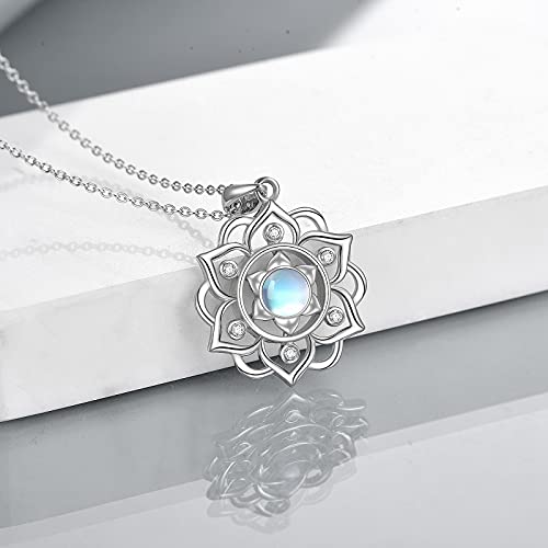 ONEFINITY Lotus Necklace 925 Sterling Silver Moonstone Pendant Necklace Yoga Lotus Jewelry for Women - style: Moonstone