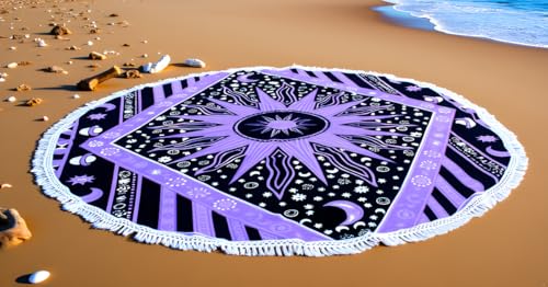 Round Beach Tapestry Mandala Boho Hippie Blanket Indian Cotton Bohemian Large Table Cloth Home Decor Yoga Mat Meditation Picnic Rug Throw Hippy Boho Gypsy Tablecloth Roundie (42 Inches, Purple) - color: Purple, size: 42"L x 42"W